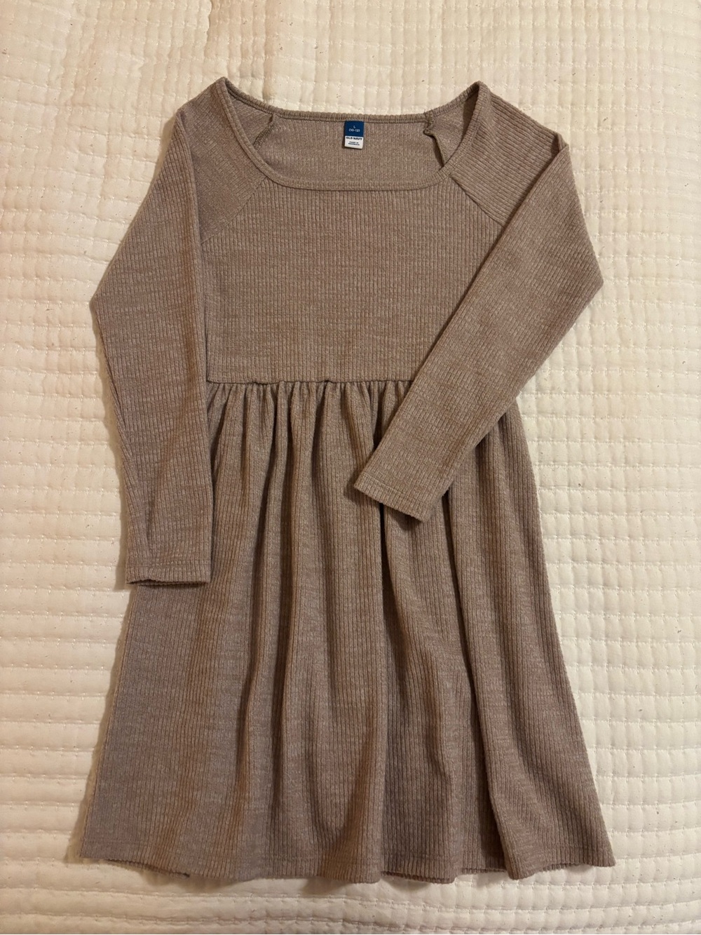 Old Navy Taupe Ribbed Long-Sleeve Knit Dress
